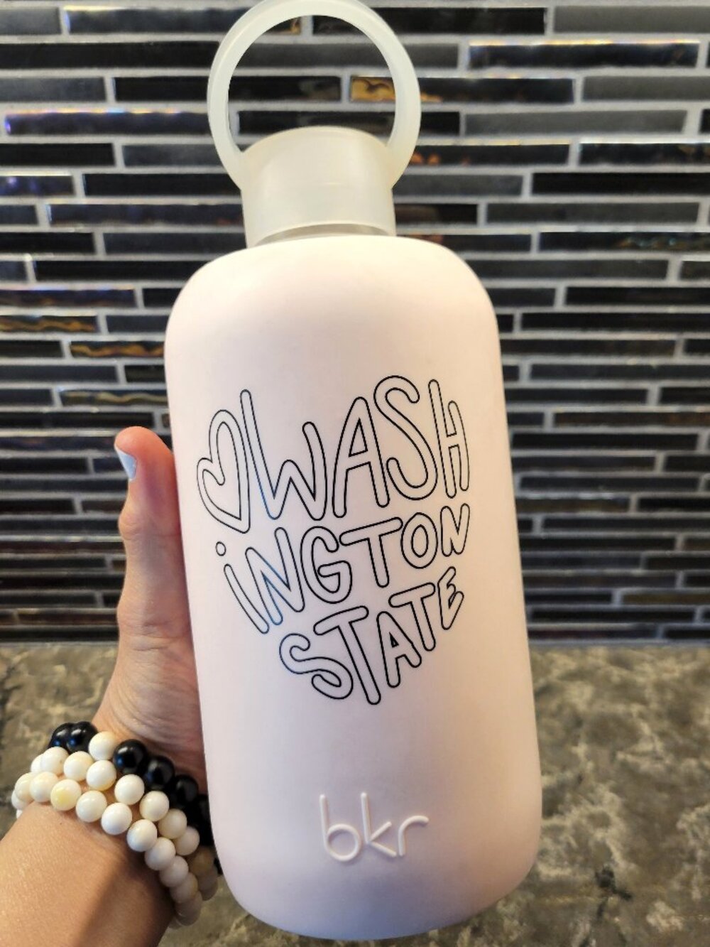 BKR BIG WATER BOTTLE GLASS 32 OZ. I HEART WASHINGTON STATE TUTU BALLET PINK